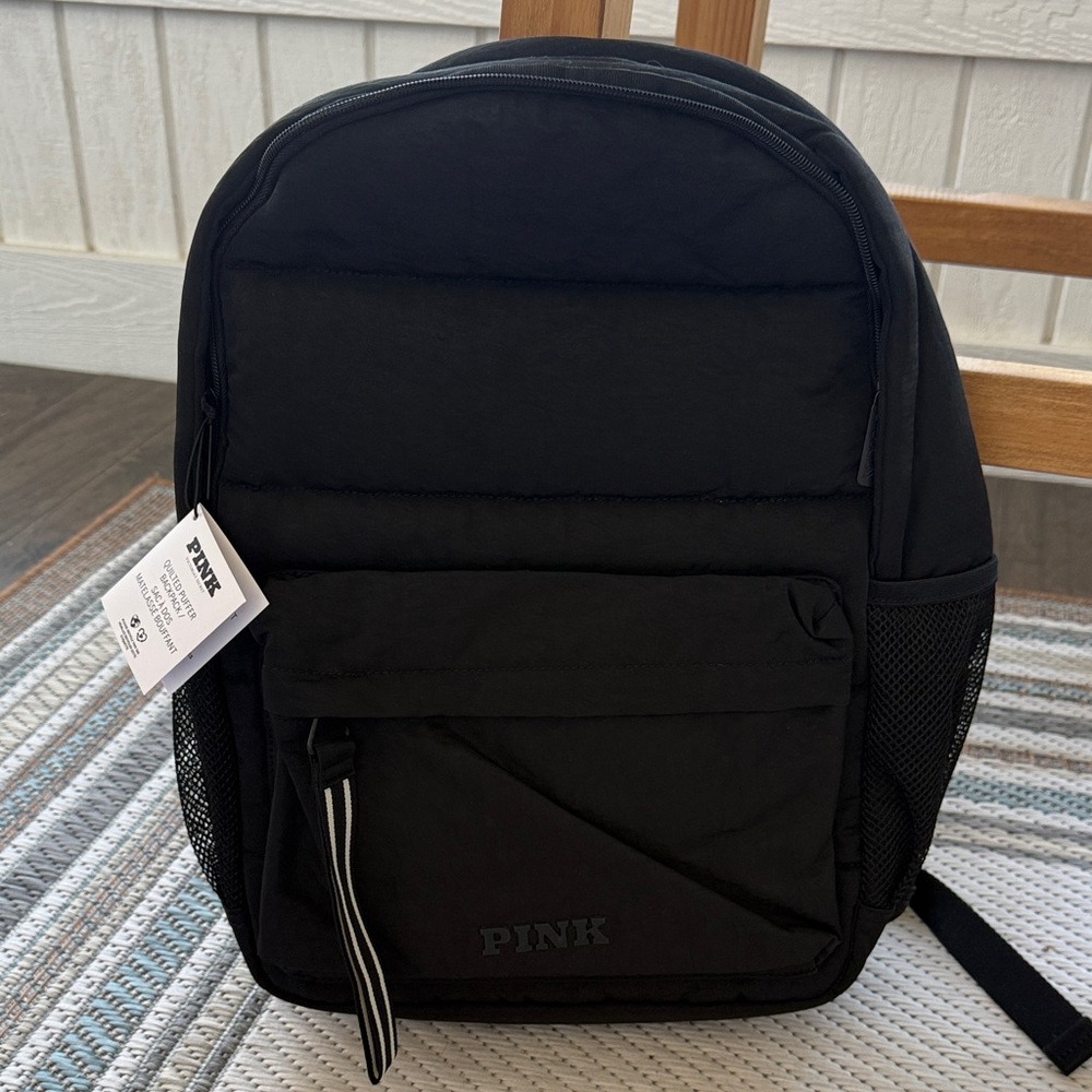 New NWT PINK Victoria's Secret Quilted Puffer Black Backpack
